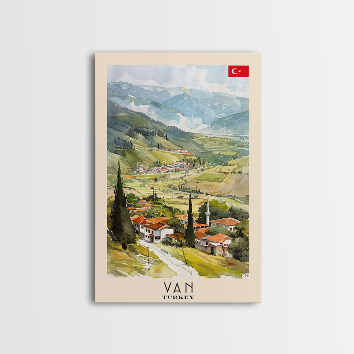 Van Turkey Travel Poster Framed Canvas Print, Watercolor Painting, Scenic Wall Art, Home Decor, Turkish Landscape, Exotic Art