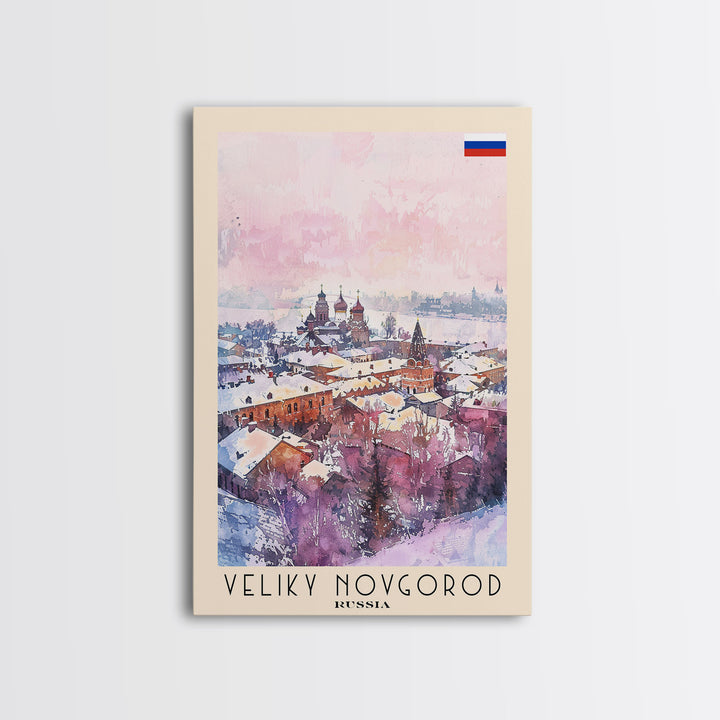 Veliky Novgorod Russia Travel Poster Framed Canvas Print, Watercolor Painting, Historic Wall Art, Home Decor, Russian Architecture, Classic Decor