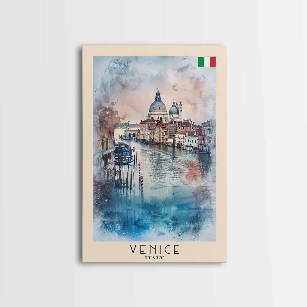 Venice Italy Travel Poster Framed Canvas Print, Watercolor Painting, Scenic Wall Art, Home Decor, Italian Canals, Romantic Decor