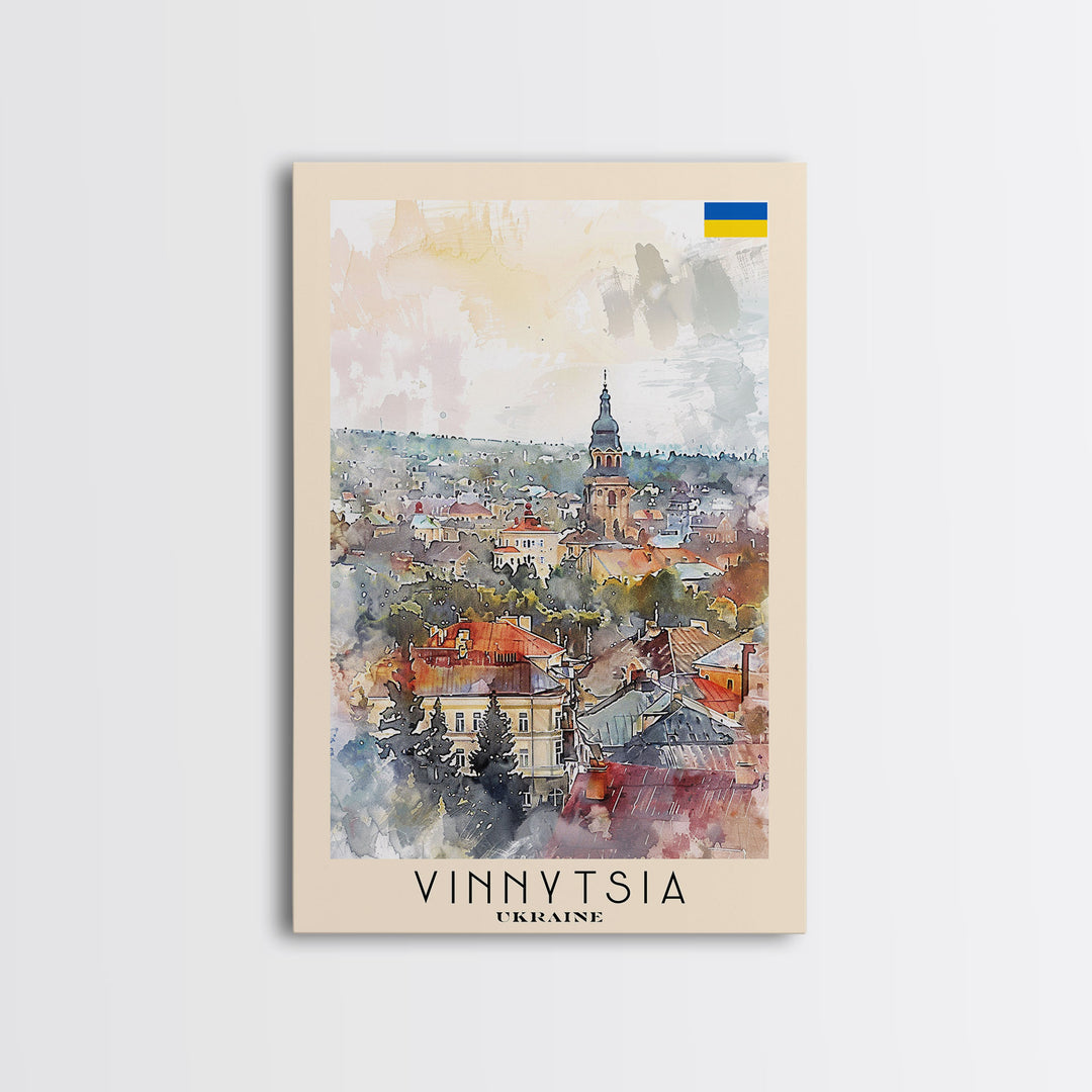 Vinnytsia Ukraine Travel Poster Framed Canvas Print, Watercolor Painting, Scenic Wall Art, Home Decor, Ukrainian Landscape, Classic Art