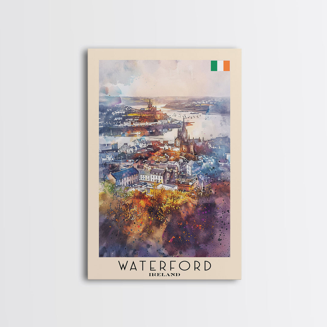 Waterford Ireland Travel Poster Framed Canvas Print, Watercolor Painting, Scenic Wall Art, Home Decor, Irish Landscape, Perfect Gift