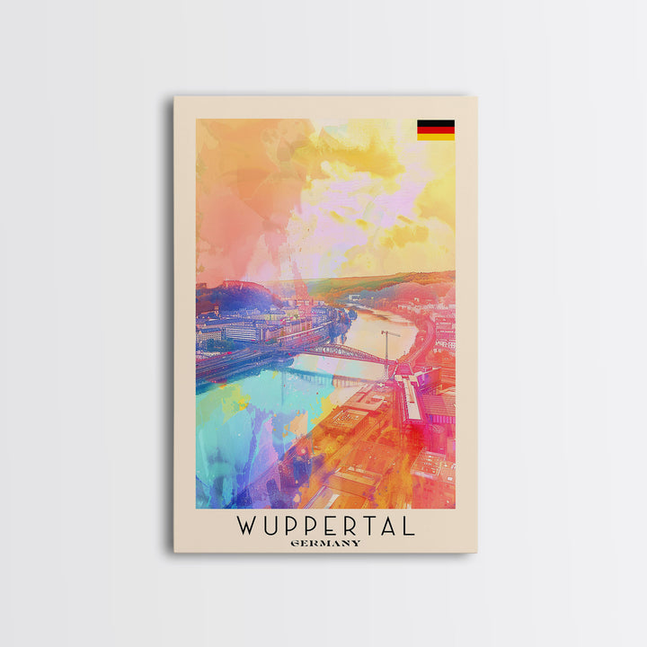 Wuppertal Germany Travel Poster Framed Canvas Print, Watercolor Painting, Urban Wall Art, Home Decor, German Cityscape, Artistic Gift