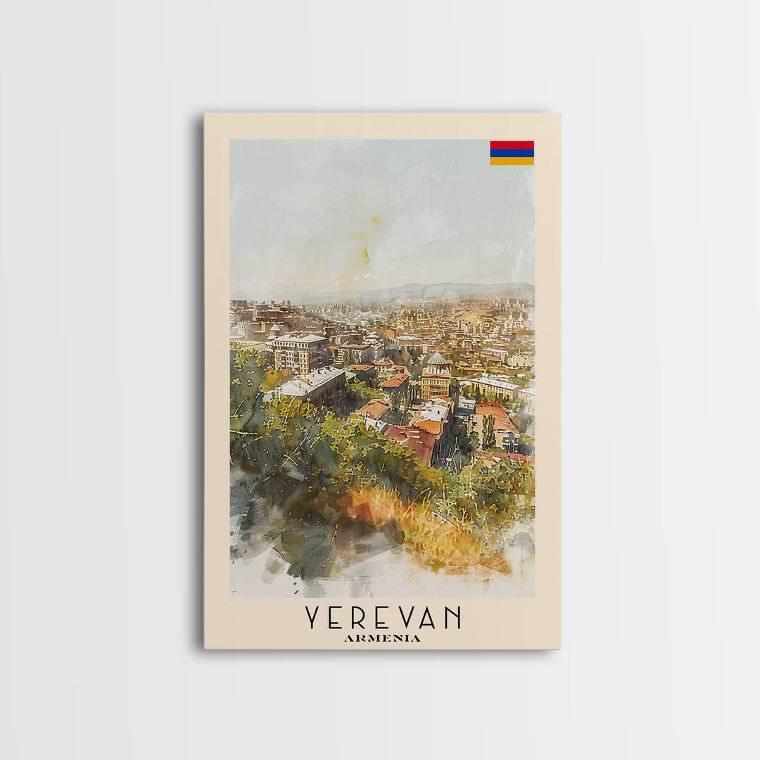 Yerevan Armenia Travel Poster Framed Canvas Print, Watercolor Painting, Scenic Wall Art, Home Decor, Armenian Landscape, Unique Gift