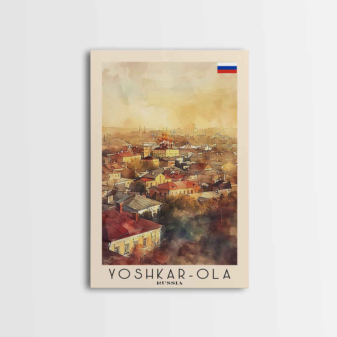 Yoshkar-Ola Russia Travel Poster Framed Canvas Print, Watercolor Painting, Urban Wall Art, Home Decor, Russian Cityscape, Gift for Her