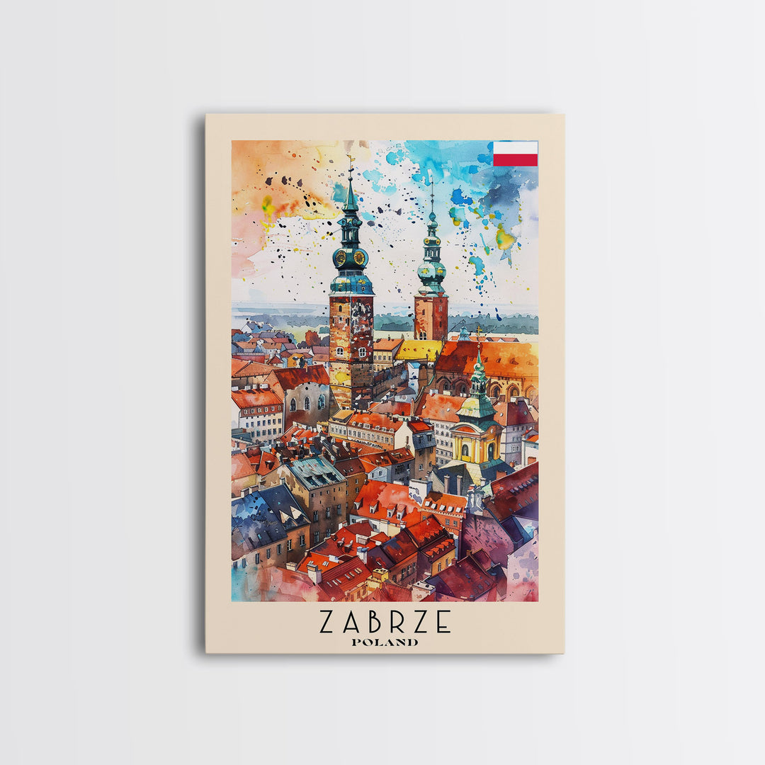 Zabrze Poland Travel Poster Framed Canvas Print, Watercolor Painting, Scenic Wall Art, Home Decor, Polish Landscape, Thoughtful Gift