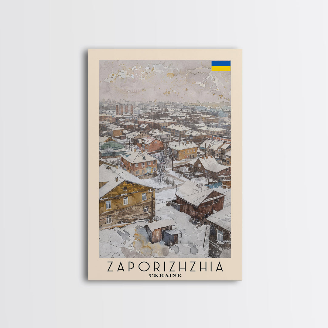 Zaporizhzhia Ukraine Travel Poster Framed Canvas Print, Watercolor Painting, Scenic Wall Art, Home Decor, Ukrainian Landscape, Special Gift