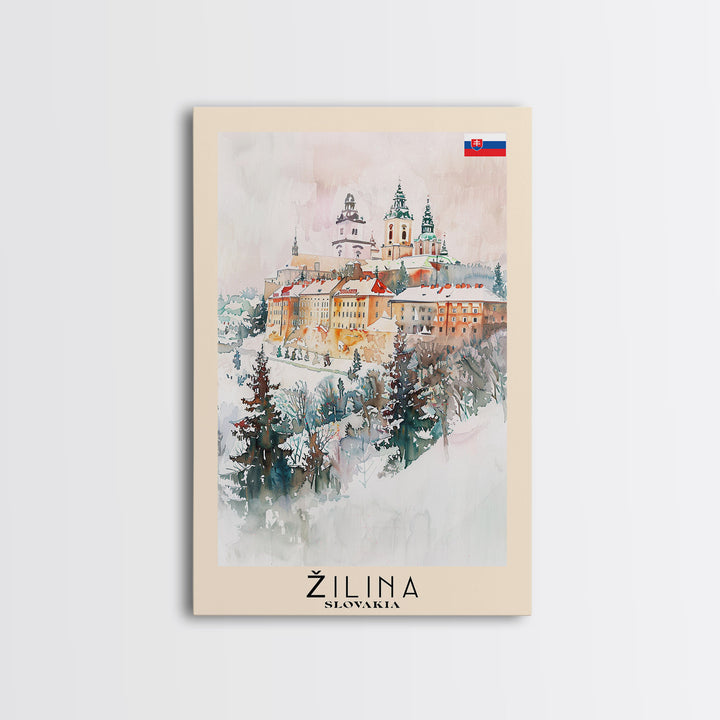 Žilina Slovakia Winter Wonderland Art Print, Charming Town Canvas Print for Home Decor, Travel Poster for Living Room Wall Art, Slovakian Scene