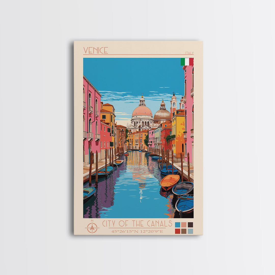 Venice Italy Travel Poster Framed Canvas Print, Midcentury Modern Art, Pop Art Wall Decor, Living Room Art, Vacation Gift