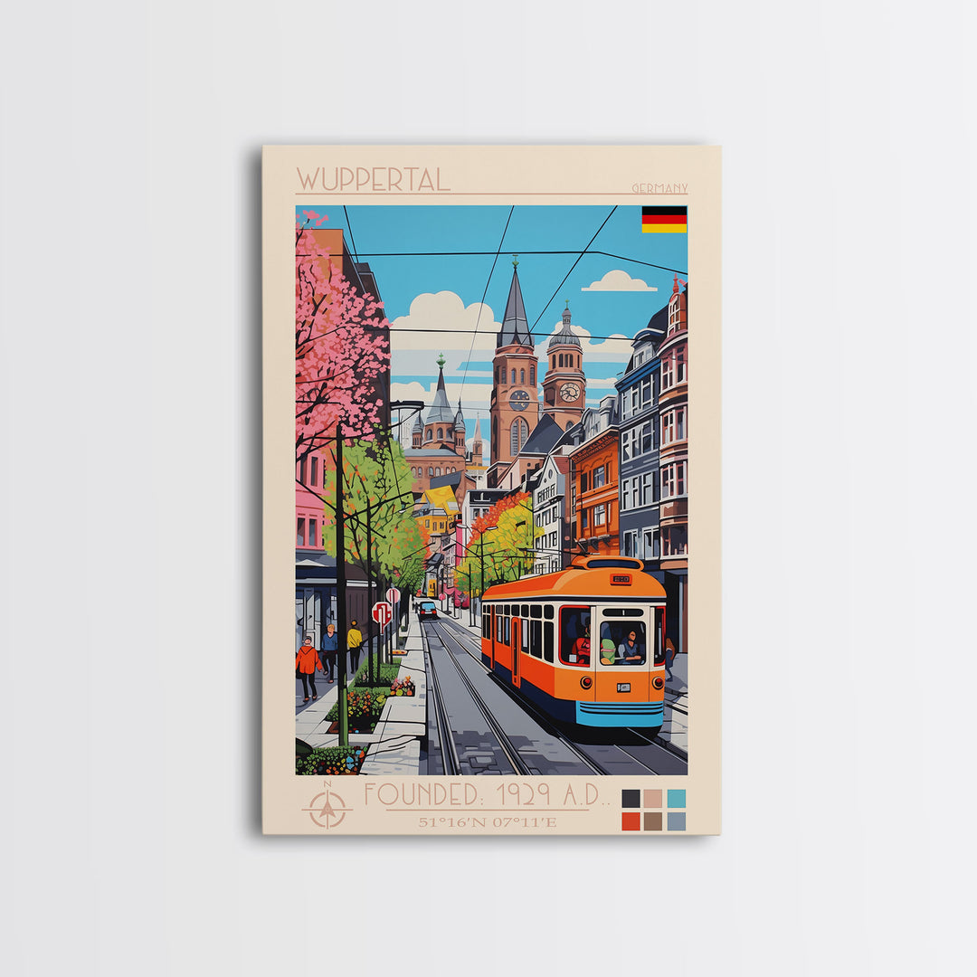 Wuppertal Germany Travel Poster Framed Canvas Print, Midcentury Modern Art, Pop Art Wall Decor, Living Room Art, Vacation Gift