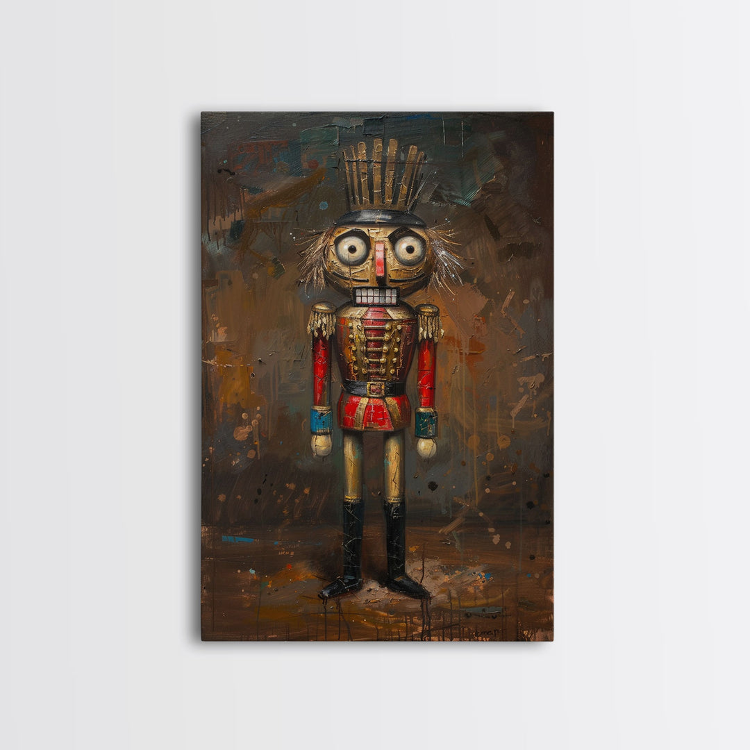 This Nutcracker has seen some things, framed canvas print, halloween decor, spooky season