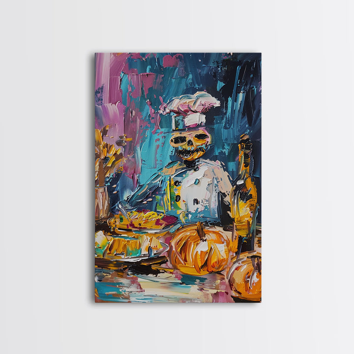 Skeleton Chef Cooking in a Colorful Kitchen - Halloween Skeleton Art - Fun Chef Skeleton Print - Spooky Cooking Skeleton Decor