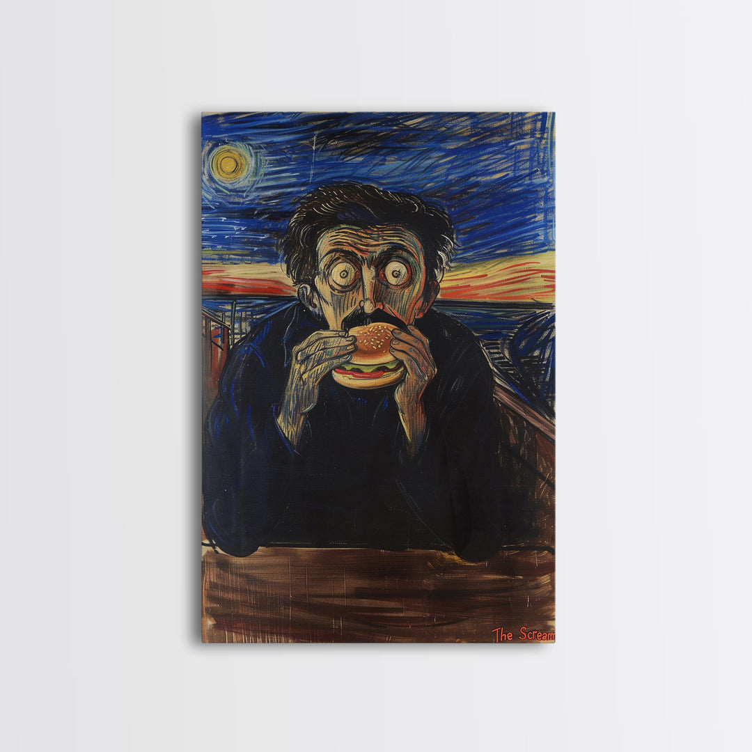 The Scream But With A Hamburger Halloween Artwork, Perfect for Adding a Touch of Spooky Humor to Your Wall Decor