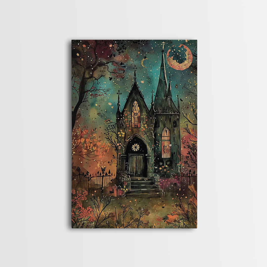 The Haunted Mausoleum, Framed Canvas Print, Spooky Season Halloween Decor, Halloween Props Wall Art, Gift For Halloween Lover