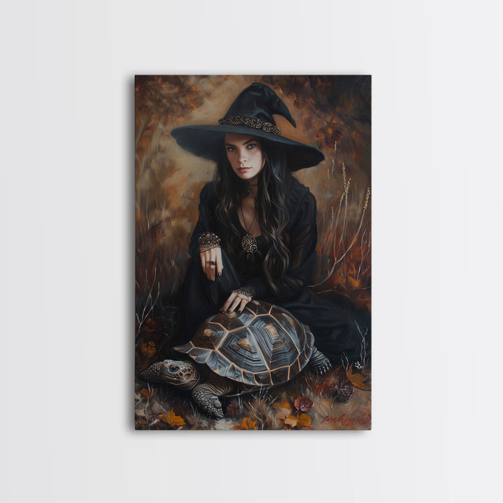 Witch with Mystical Elements - Halloween Art, Gothic Art, Spooky Decor, Dark Magic Art, Bewitching Portrait, Framed Canvas Print