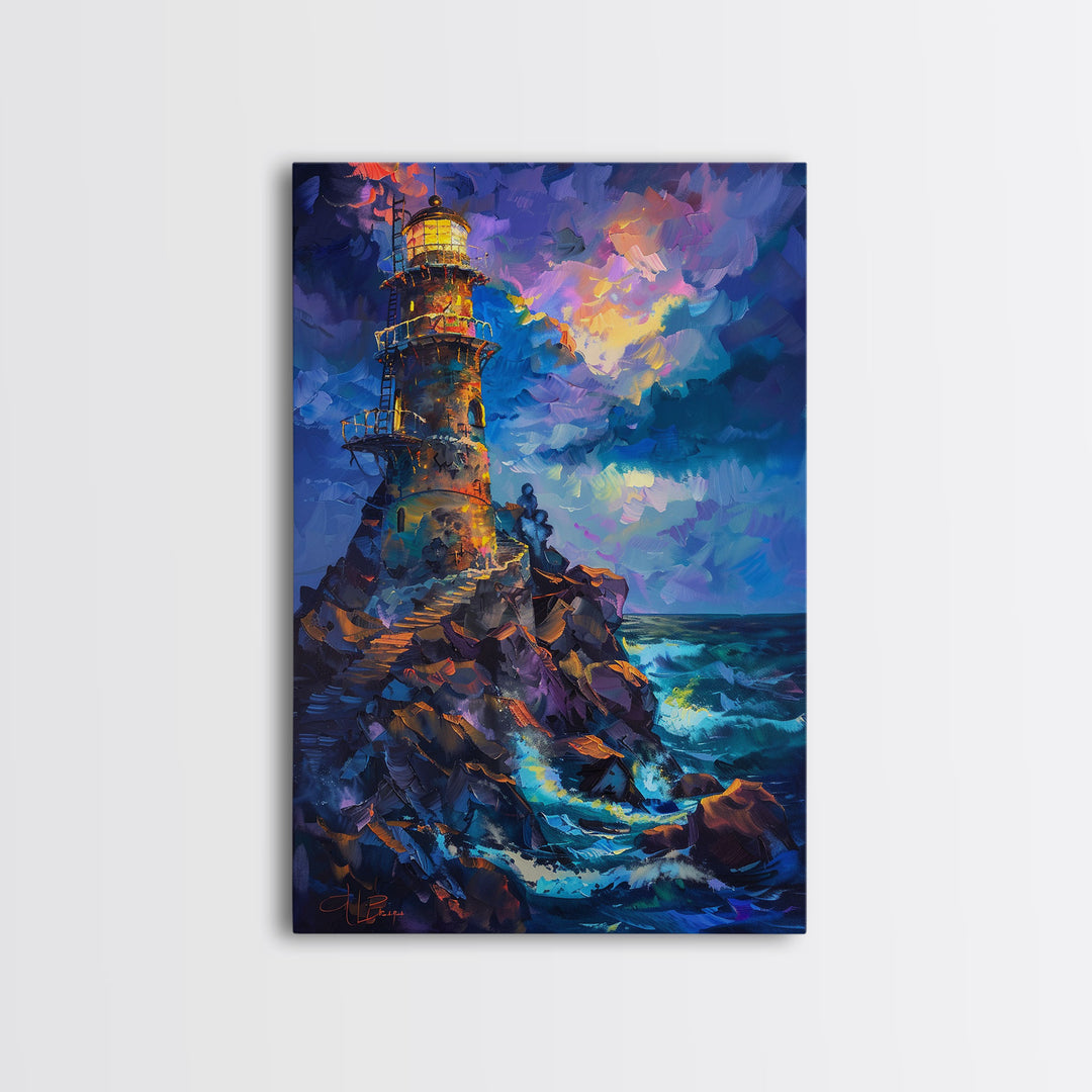 Stormy Lighthouse, Halloween Art Print, Spooky Home Decor, Framed Canvas Print, Creepy Art, Halloween Wall Decor, Seasonal Wall Art