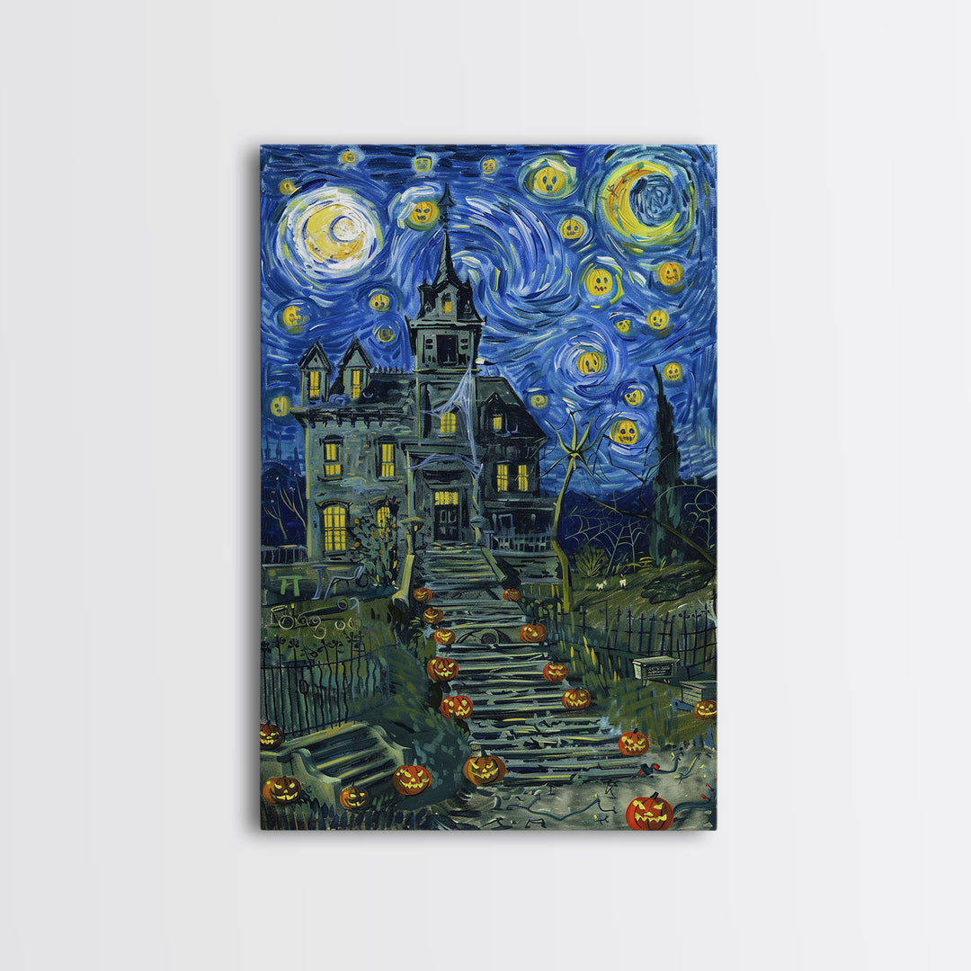 Starry Night Inspired Haunted Cemetary, Halloween Decor / Hallowen Wall Art / Halloween Props