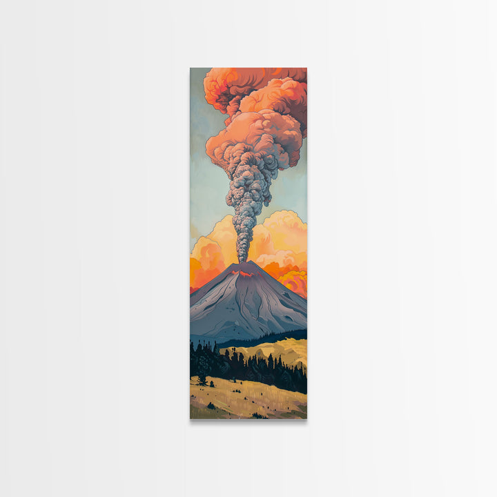 Colorful Volcano Eruption Printed on Framed Canvas, Vertical Landscape Art Print, Mountain Wall Art, 3D Canvas Art, Vertical Office Art