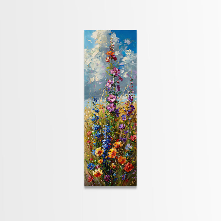 Wildfowers in Bloom Framed Canvas Print, Colorful Botanical Wall Art, Skinny Decor For Tight Spaces