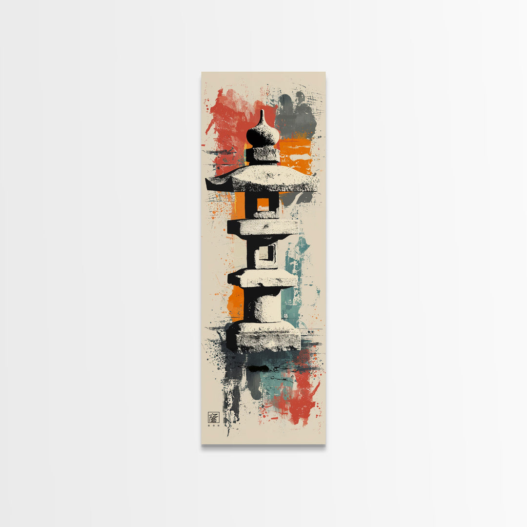 Zen Stone Lantern Skinny Art Tall Art Japanese Ukiyo-e Inspired Framed Canvas Wall Art