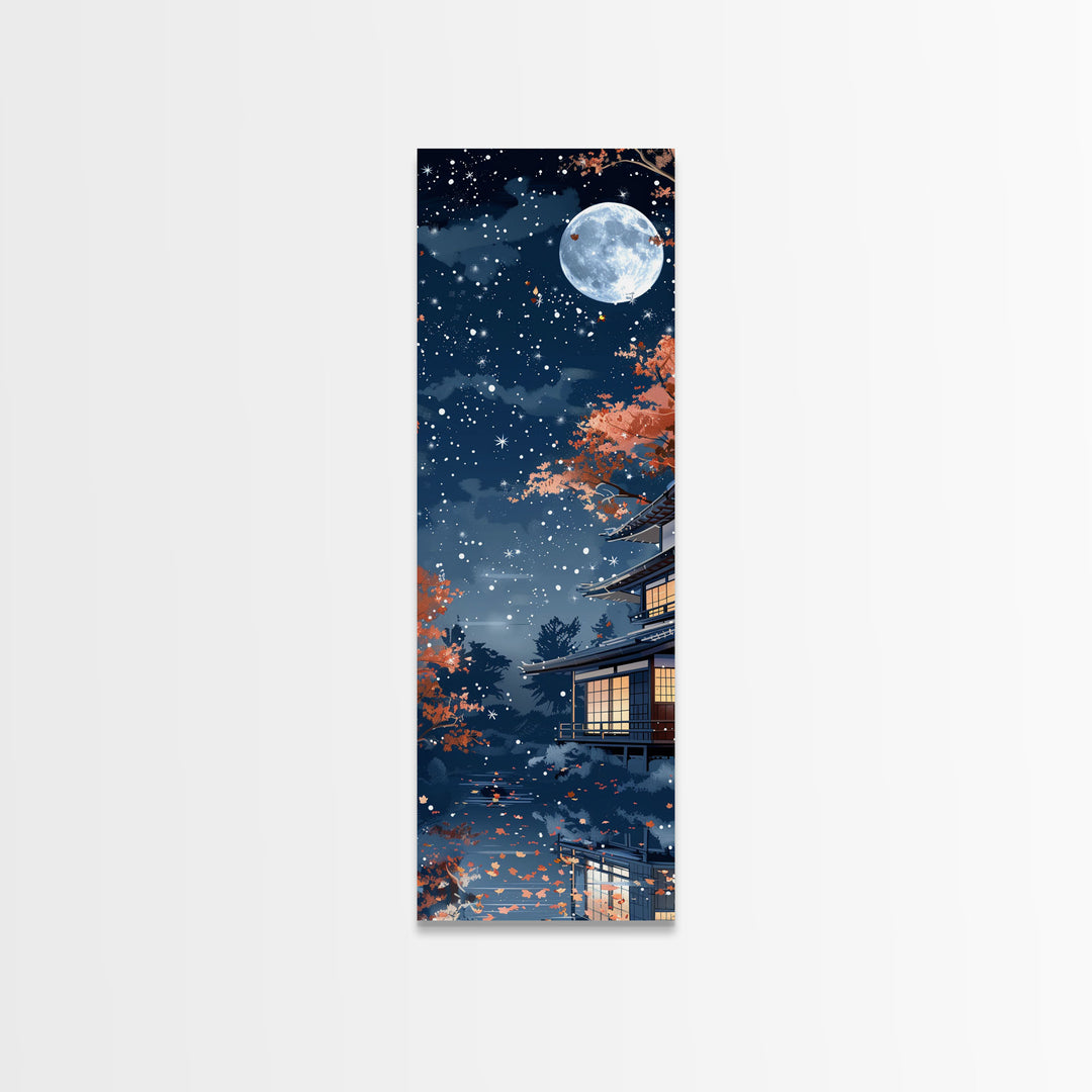 Starry Night, Traditional Japanese Home, Japanese Art, Skinny Art, Tall Art, Framed Canvas Print, Ukiyo-e Style