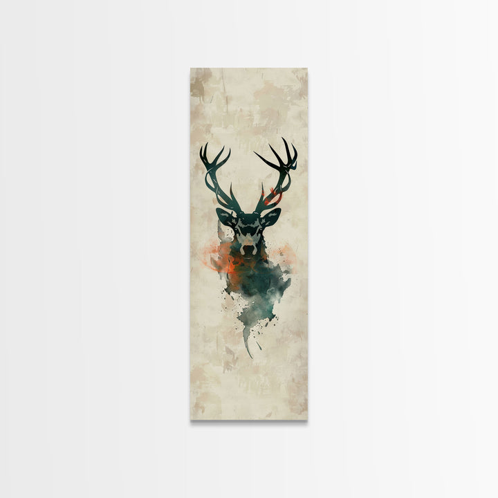 Stag Silhouette Japanese Style Tall Wall Art Skinny Framed Canvas Print Abstract Background