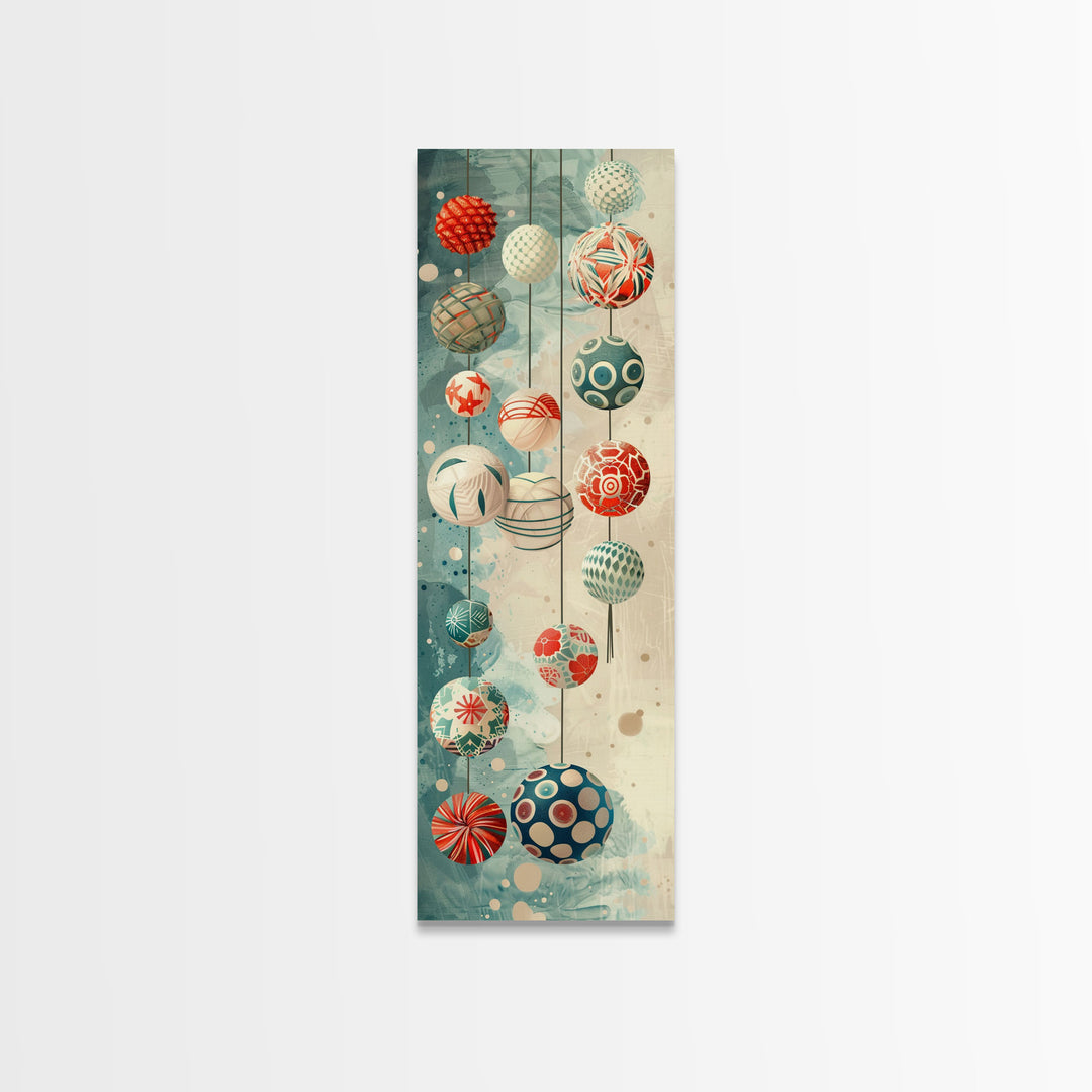 Skinny Art, Japanese Style Art, Hanging Lanterns Wood Block Print Framed Canvas Print Tall Art Ukiyo-e Art