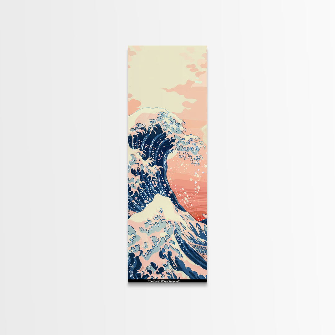 Skinny Tall Canvas Art Of The Great Wave In Soft Pastel Colors, Modern Framed Print Ideal For Feng Shui Wall Art, Japanese Style Art