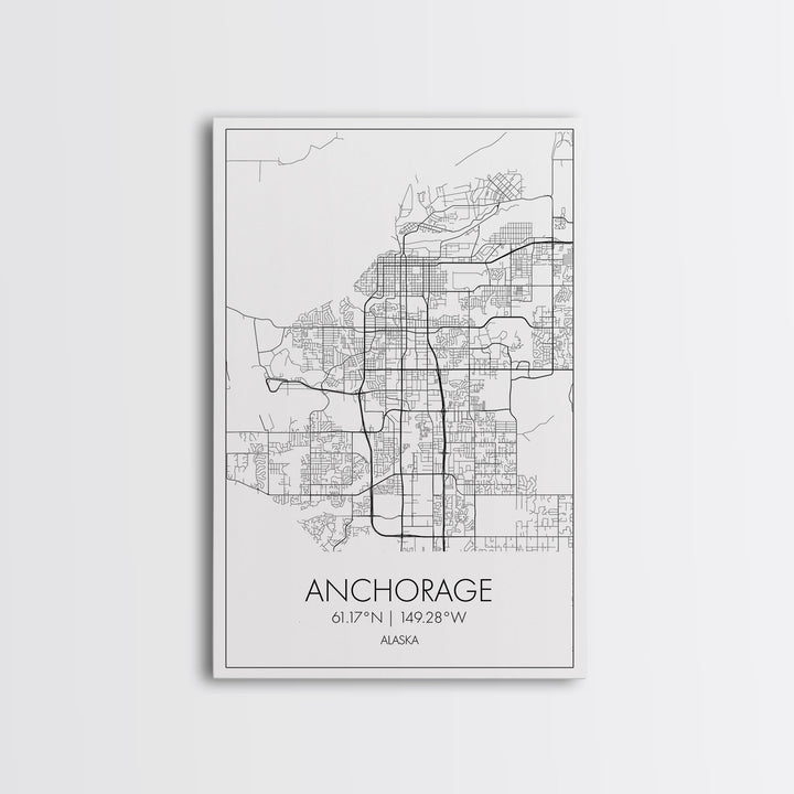 Anchorage Street Map, Alaska Map, City Map Wall Décor, Adventure Wall Art, Minimalist, Modern Art, Wall Art, Canvas Print, Canvas Wall Art