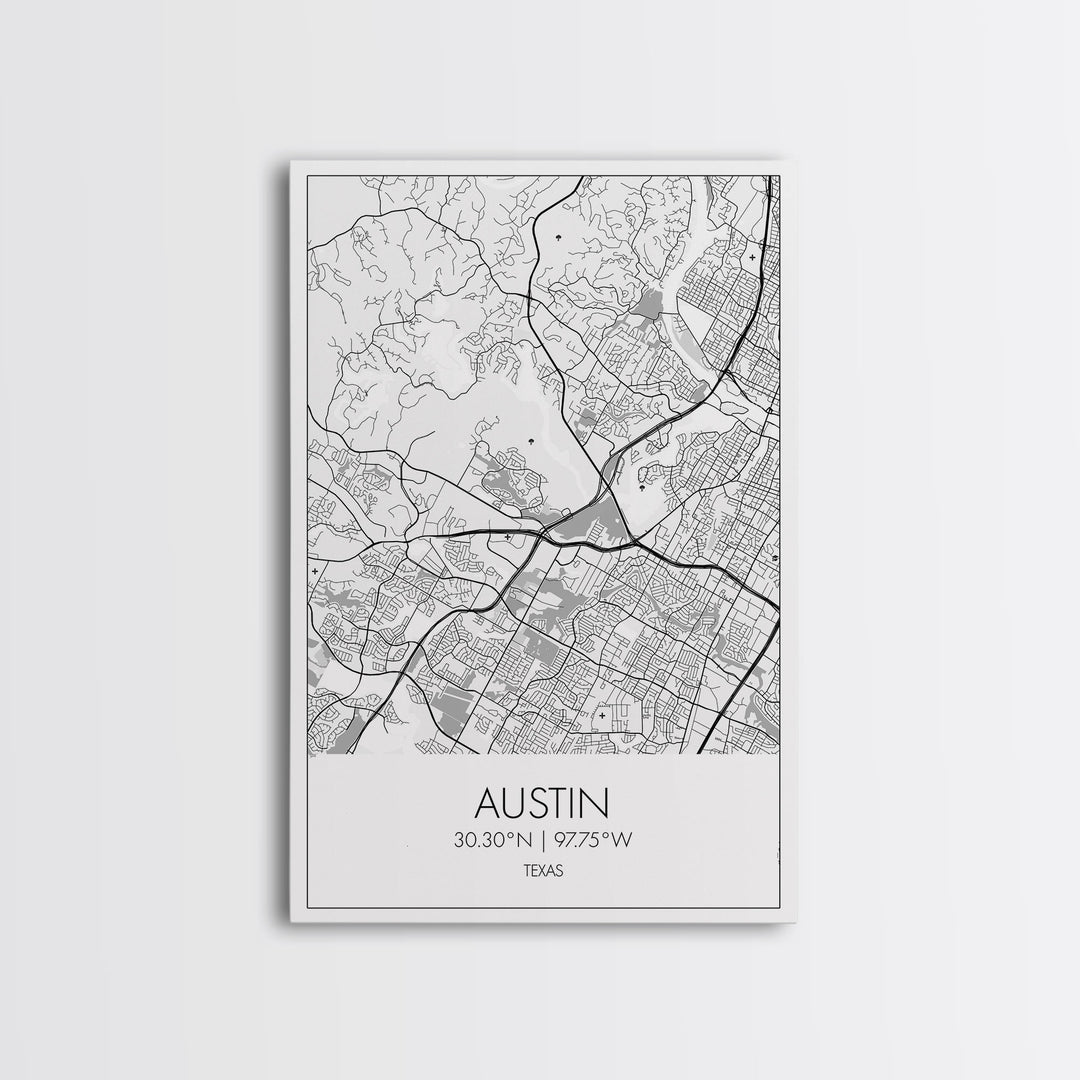 Austin Street Map, Texas Map, City Map Art, Office Wall Art, Travel Décor, Minimalist Art, Wall Art, Canvas Print, Canvas Wall Art