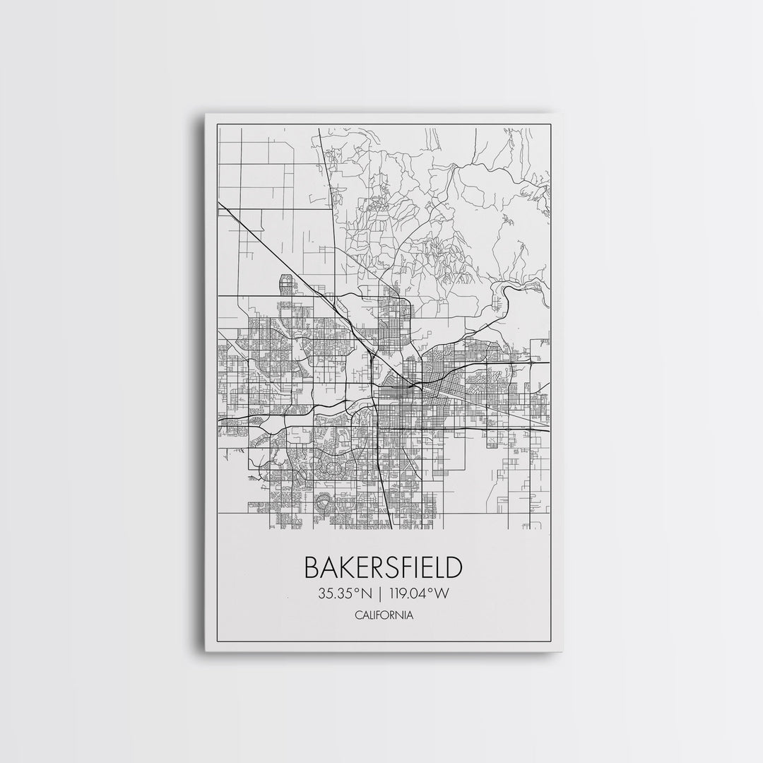 Bakersfield Street Map, California Map, City Wall Art, Home Wall Décor, Wife Gift, Minimalist Art, Wall Art, Canvas Print, Canvas Wall Art