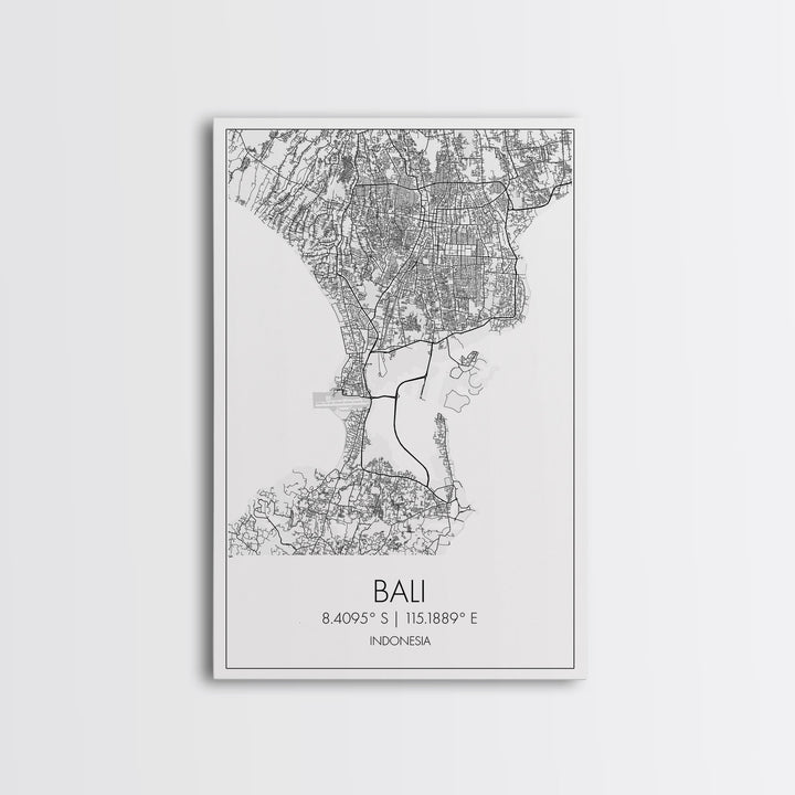 Bali Street Map, Indonesia Map, Asian City Wall Art, Travel Gift, Living Room Art, Minimalist Art, Wall Art, Canvas Print, Canvas Wall Art