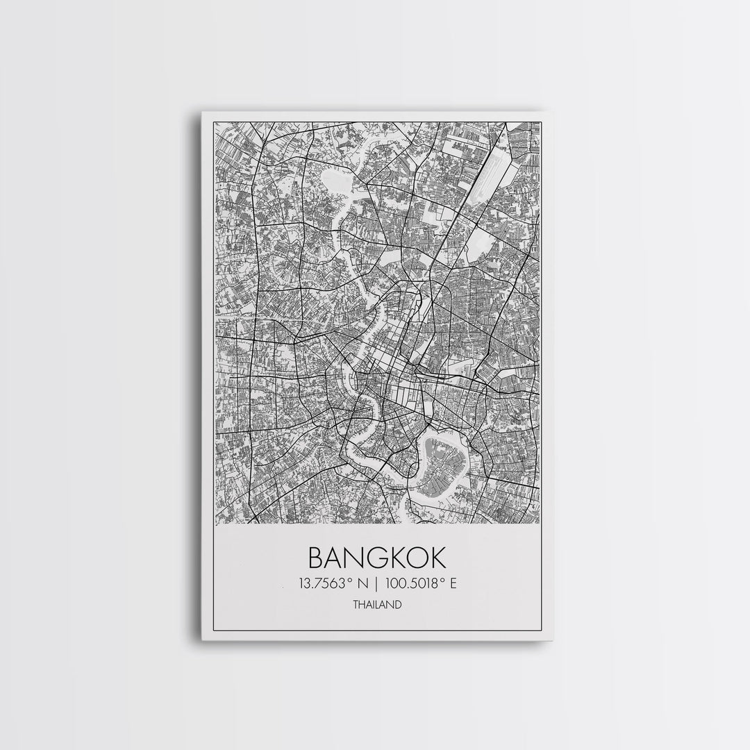 Bangkok Street Map, Thailand Map, City Wall Art, Asia Travel Art, Reception Décor, Modern Art, Wall Art, Canvas Print, Canvas Wall Art