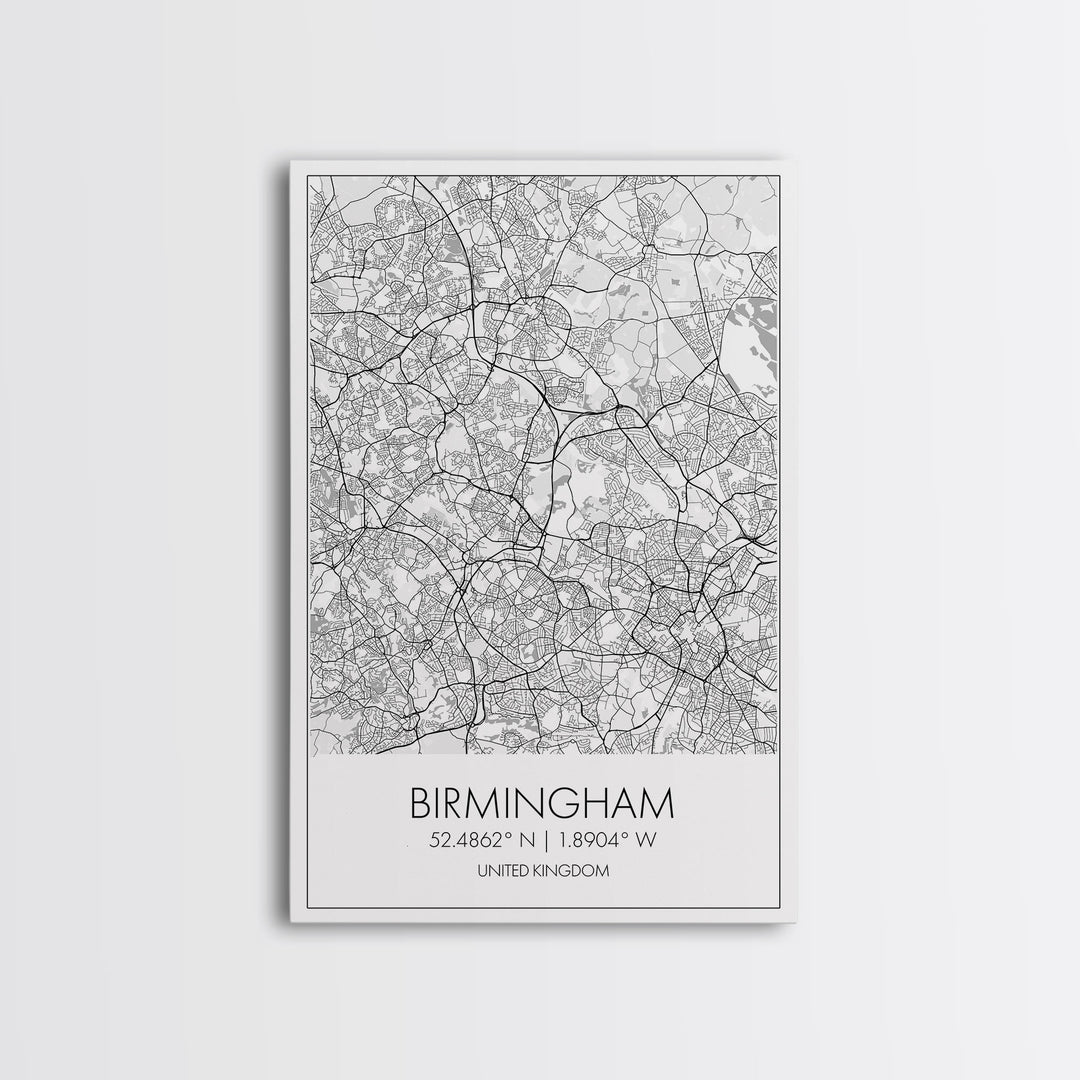 Birmingham Street Map, United Kingdom Map, City Map Art, Modern Art, Wall Art, Canvas Print, Canvas Wall Art, Aviation Gift, Classroom Decor