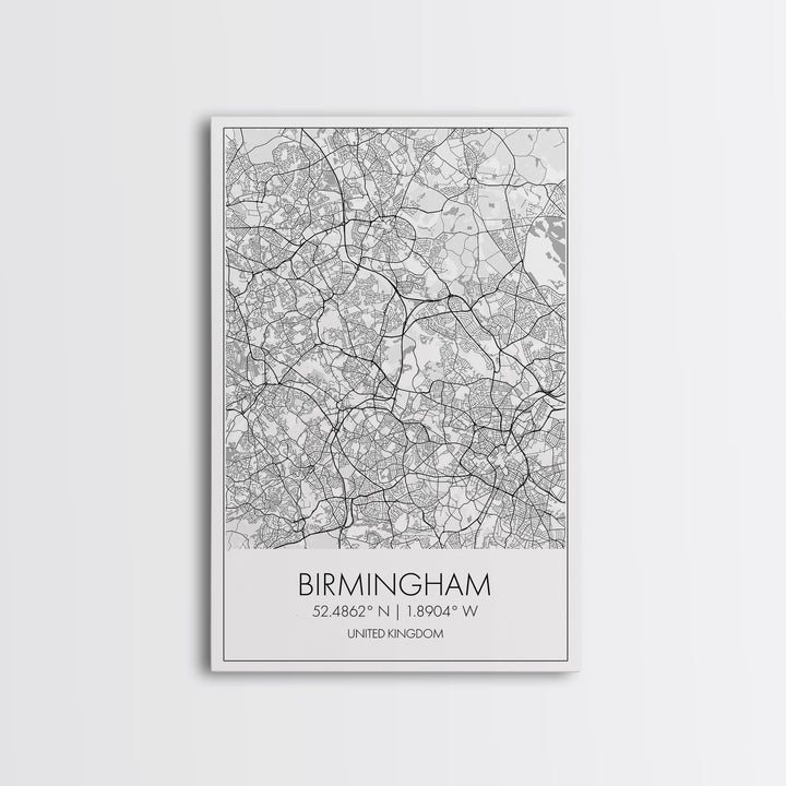 Birmingham Street Map, United Kingdom Map, City Map Art, Modern Art, Wall Art, Canvas Print, Canvas Wall Art, Aviation Gift, Classroom Decor