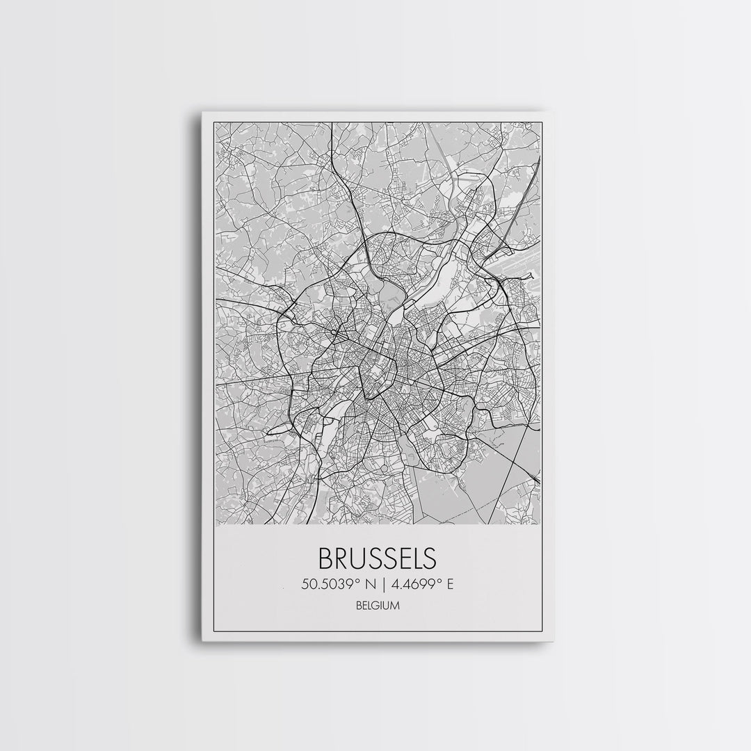 Brussels Street Map, Belgium Map, City Map Art, Modern Art, Wall Art, Canvas Print, Canvas Wall Art, Birthday Gift, Living Room Décor