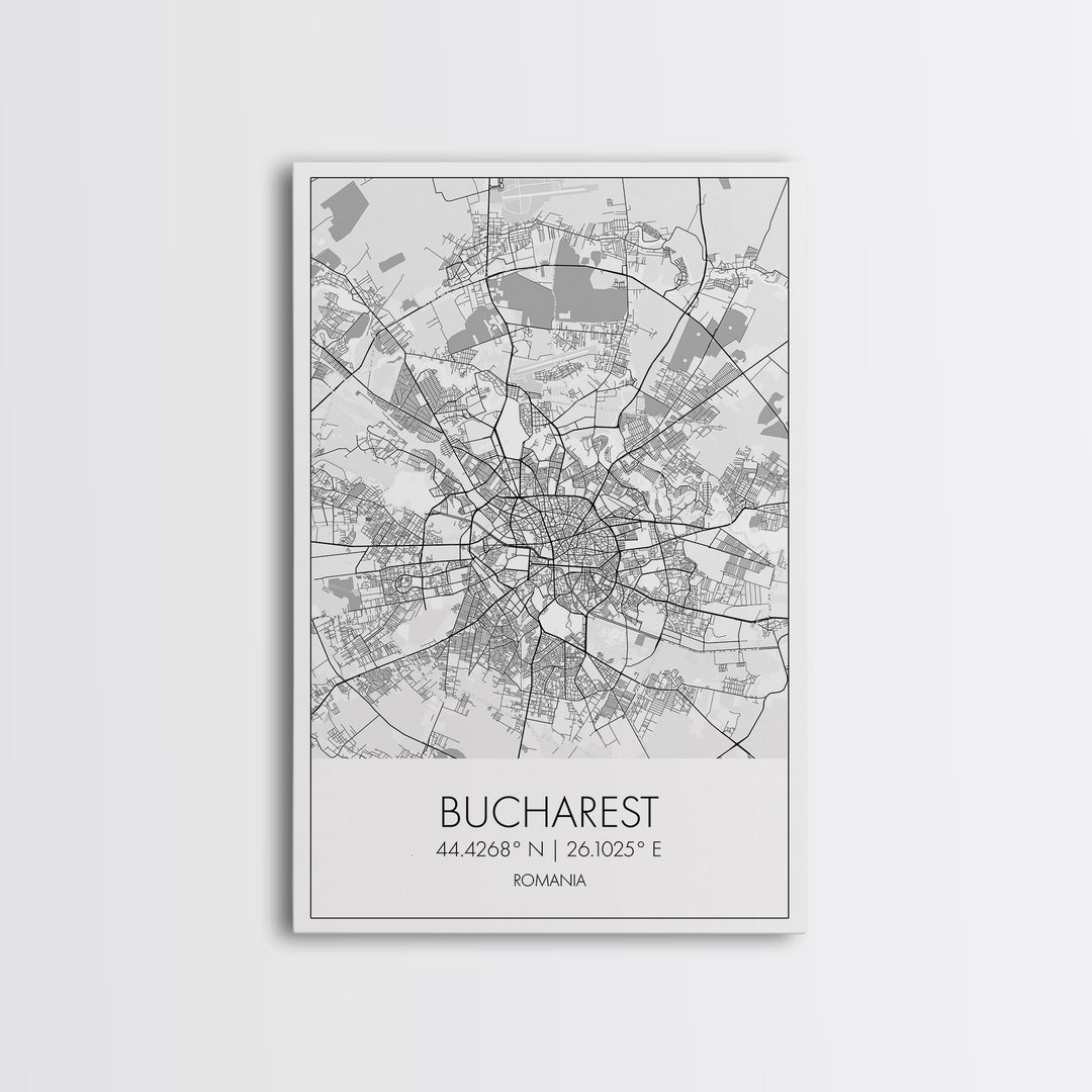 Bucharest Street Map, Romania Map, City Map Art, Modern Art, Wall Art, Canvas Print, Canvas Wall Art, Adventure Wall Art, Vacation Gift