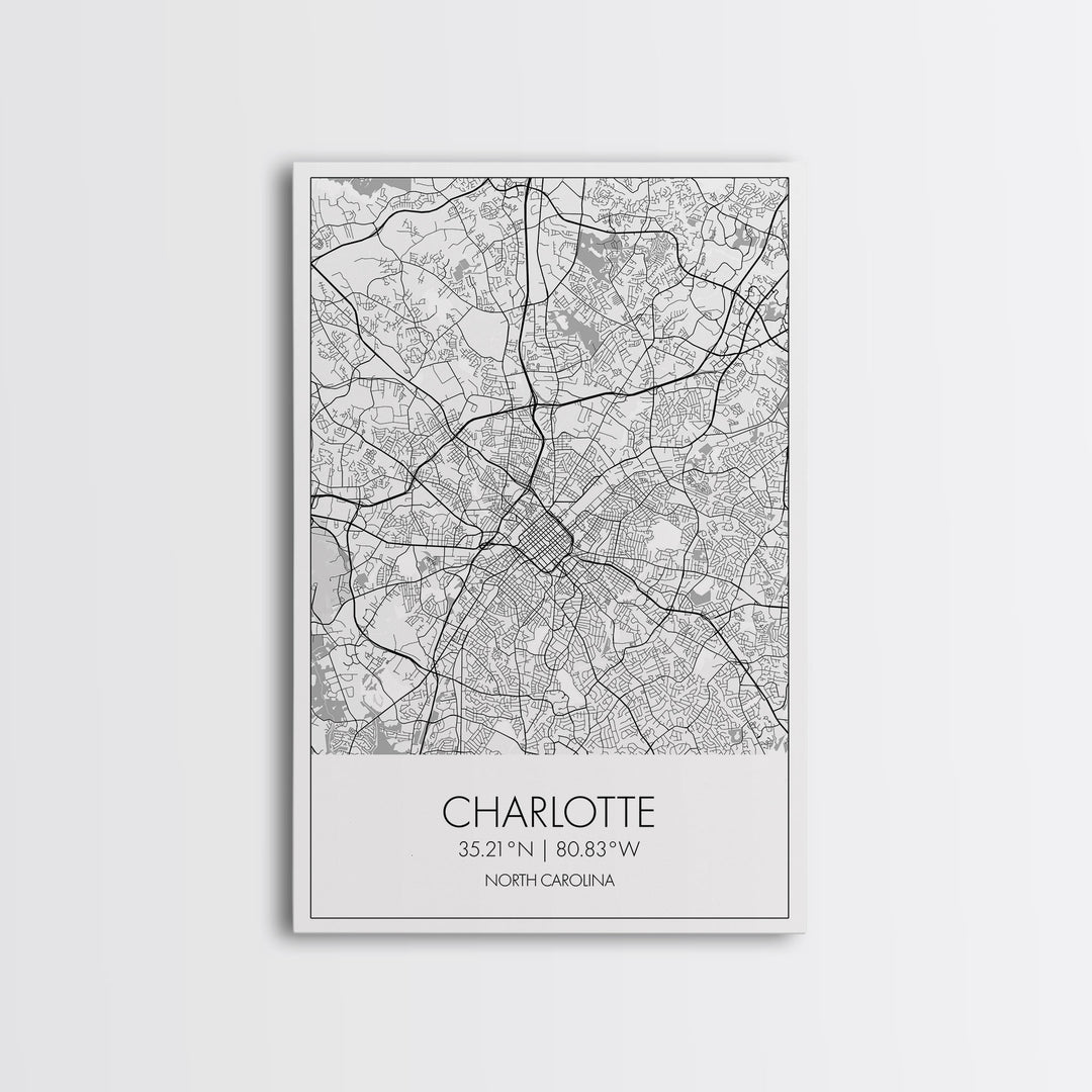 Charlotte Street Map, North Carolina Map, City Map Art, Modern Art, Wall Art, Canvas Print, Canvas Wall Art, Travel Wall Art, Gift For Mom