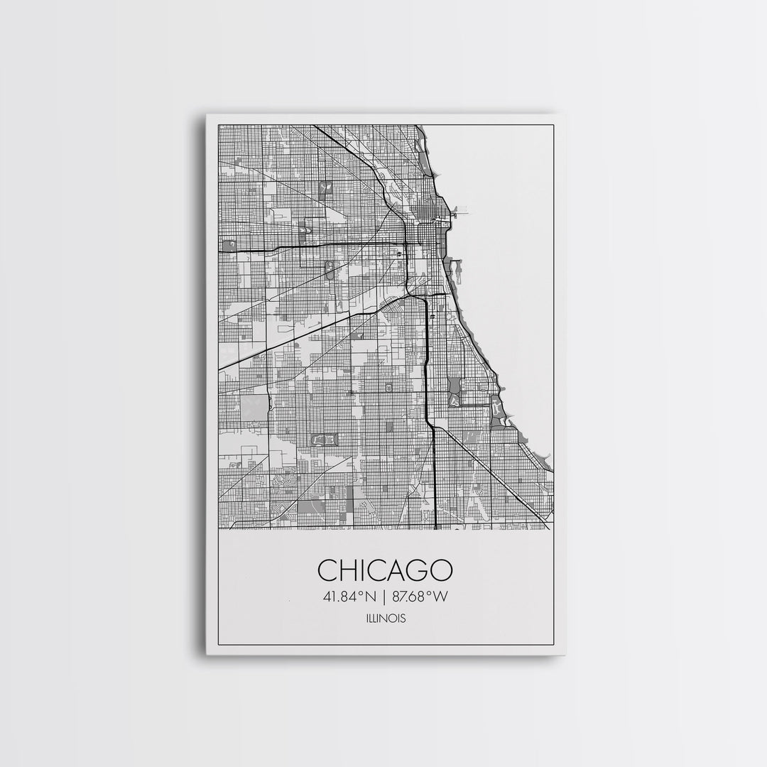 Chicago Street Map, Illinois Map, City Map Art, Modern Art, Wall Art, Canvas Print, Canvas Wall Art, Travel Wall Décor, Unique Wall Art