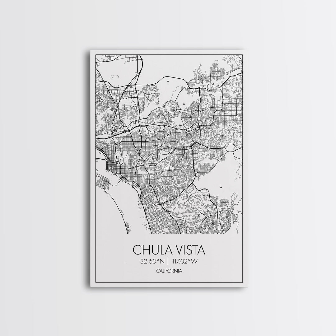 Chula Vista Street Map, California Map, City Map Art, Modern Art, Wall Art, Canvas Print, Canvas Wall Art, Living Room Wall Art, Travel Art