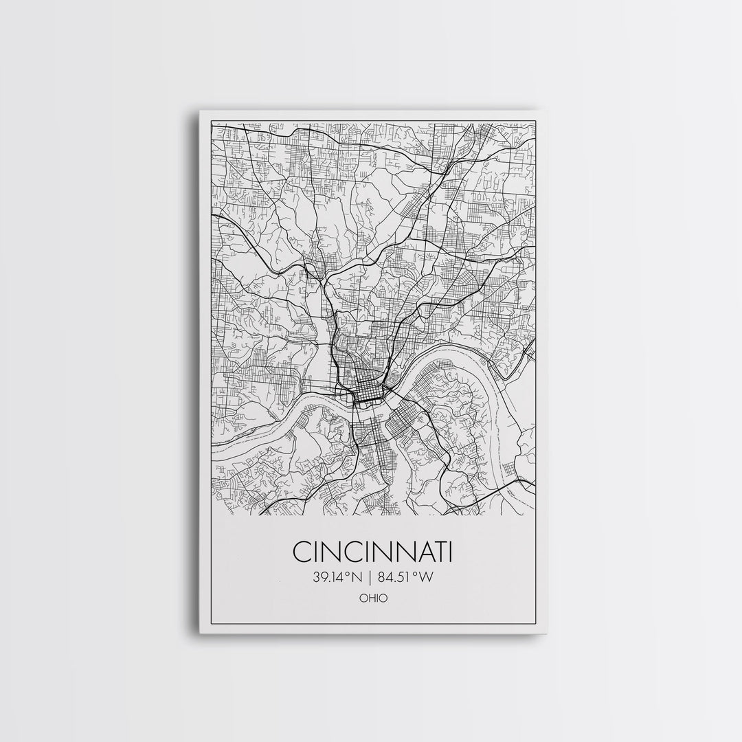 Cincinnati Street Map, Ohio Map, City Map Art, Minimalist Art, Wall Art, Canvas Print, Canvas Wall Art, Travel Wall Décor, Gift For Her