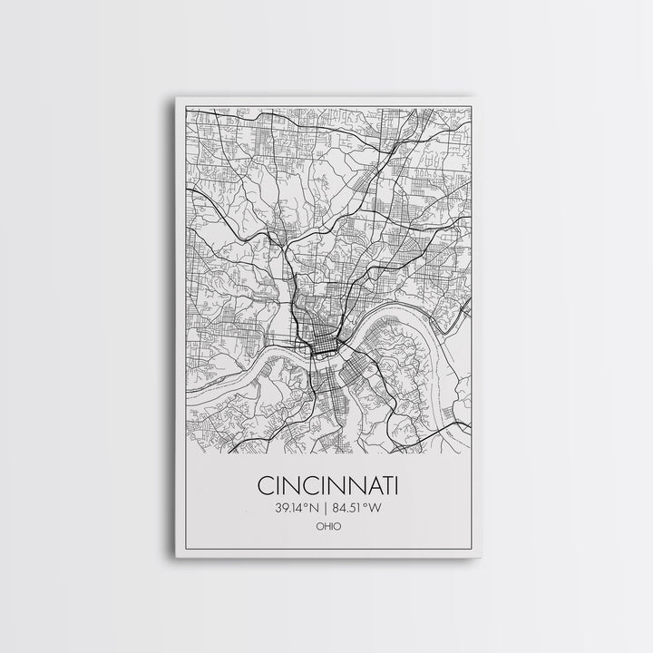 Cincinnati Street Map, Ohio Map, City Map Art, Minimalist Art, Wall Art, Canvas Print, Canvas Wall Art, Travel Wall Décor, Gift For Her