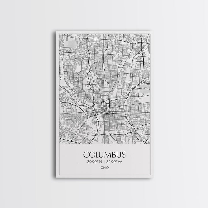 Columbus Street Map, Ohio Map, City Map Art, Minimalist Art, Wall Art, Canvas Print, Canvas Wall Art, Travel Decor, Office Wall Art