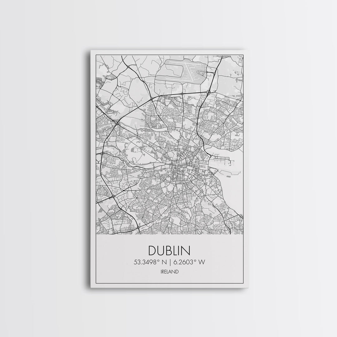 Dublin Street Map, Ireland Map, Europe City Map Art, Minimalist Art, Wall Art, Canvas Print, Pilot Gifts, Travel Wall Art, Above Bed Décor