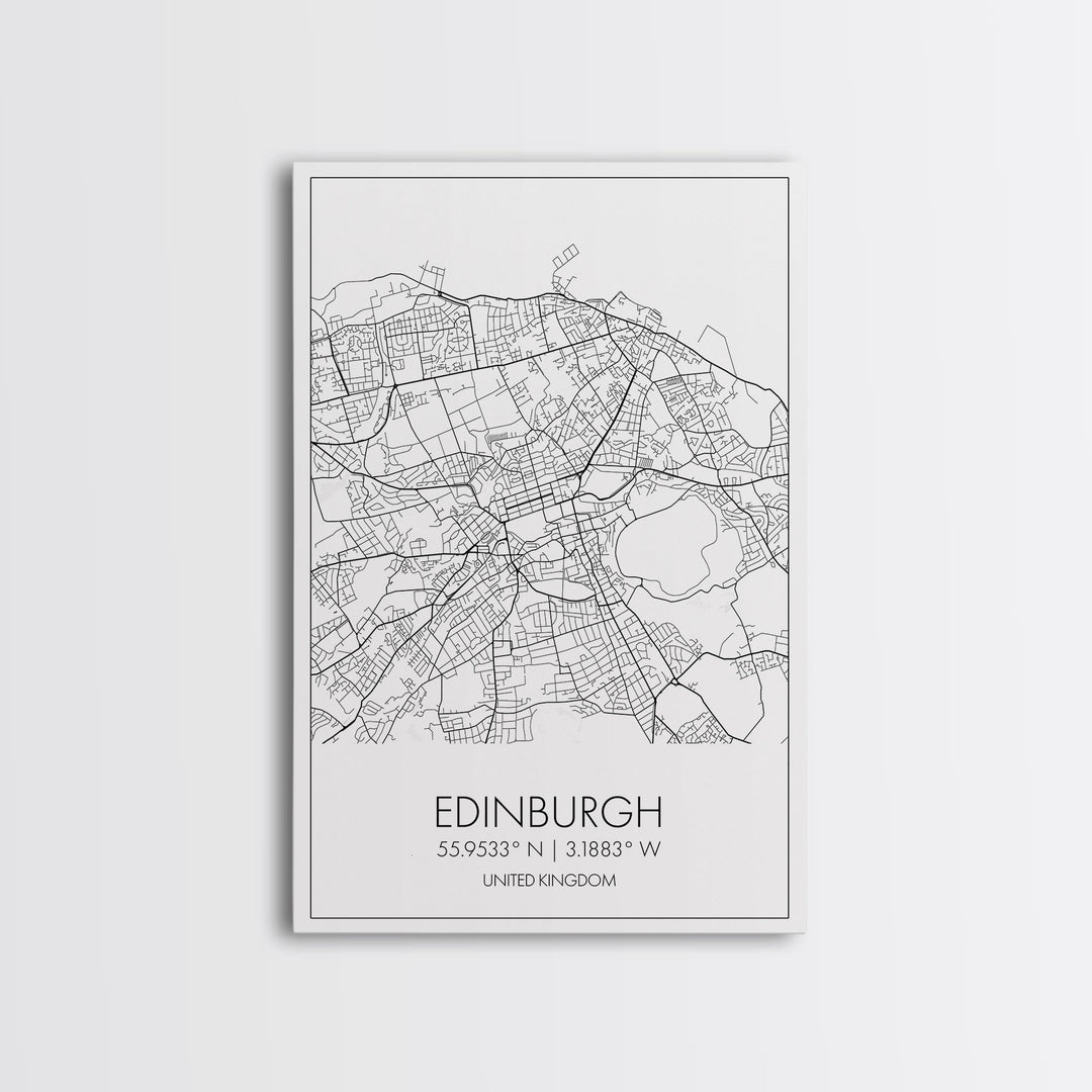 Edinburgh Street Map, United Kingdom Map, Europe City Map Art, Minimalist Art, Wall Art, Canvas Print, Travel Décor, Living Room Wall Art,