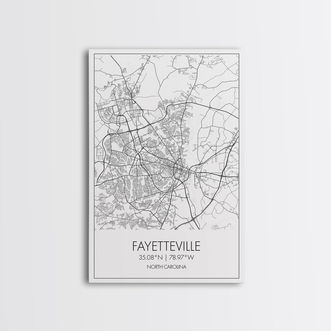 Fayetteville Street Map, North Carolina Map, City Map Art, Minimalist Art, Wall Art, Canvas Print, Travel Wall Print, Wanderlust Gift