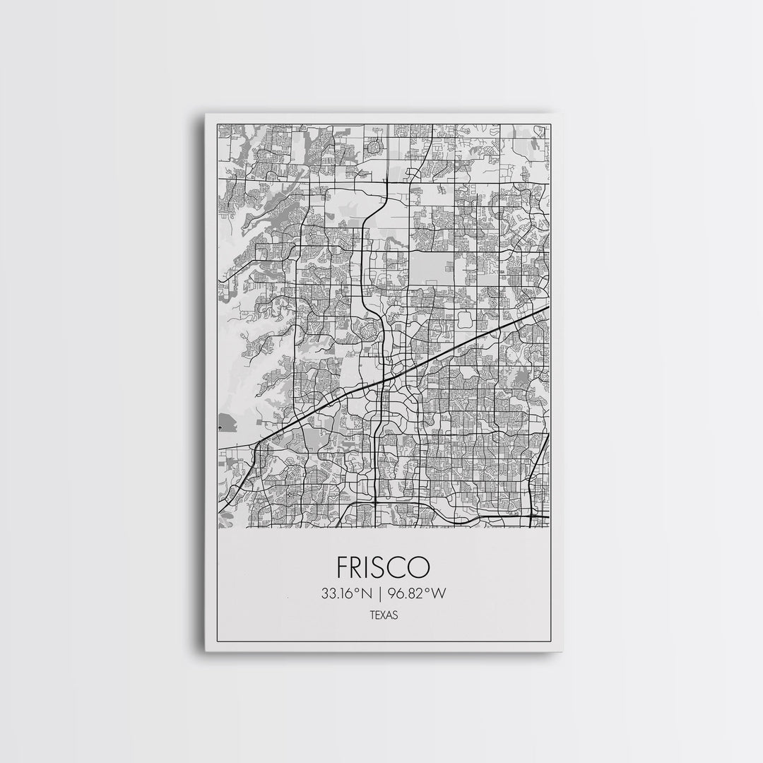 Frisco Street Map, Texas Map, City Map Art, Minimalist Art, Wall Art, Canvas Print, Black And White Art, Office Wall Art, Aviation Gift