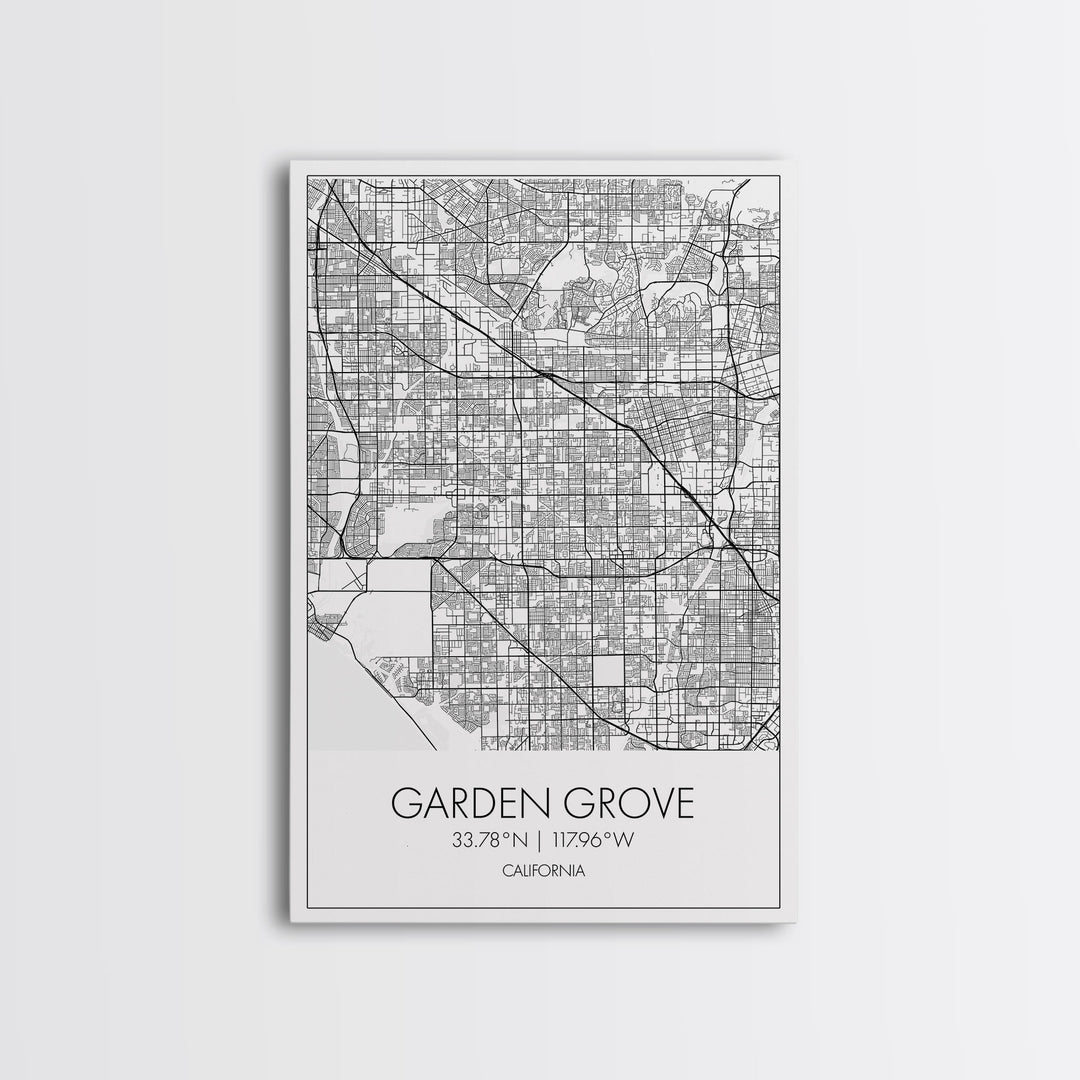 Garden Grove Street Map, California Map, City Map Art, Minimalist Art, Wall Art, Canvas Print, Black And White Map, Best Friend Gift