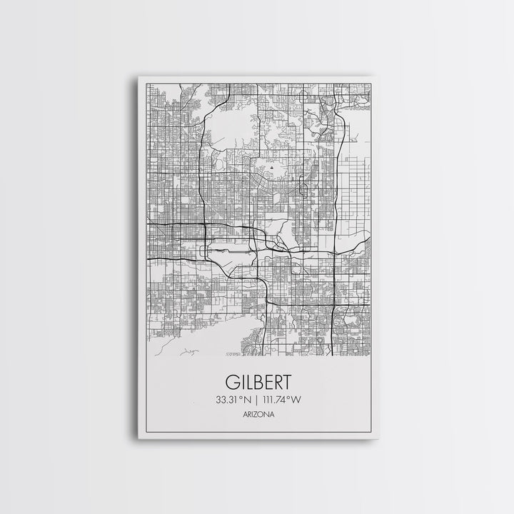 Gilbert Street Map, Arizona Map, City Map Art, Minimalist Art, Wall Art, Canvas Print, Black And White Map, Man Cave Art, Travel Wall Art