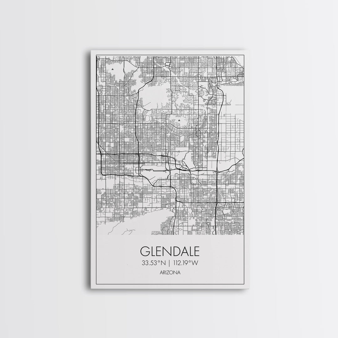 Glendale Street Map, Arizona Map, City Map Art, Minimalist Art, Wall Art, Canvas Print, Black And White Map, Above Bed Art, Wanderlust Gift