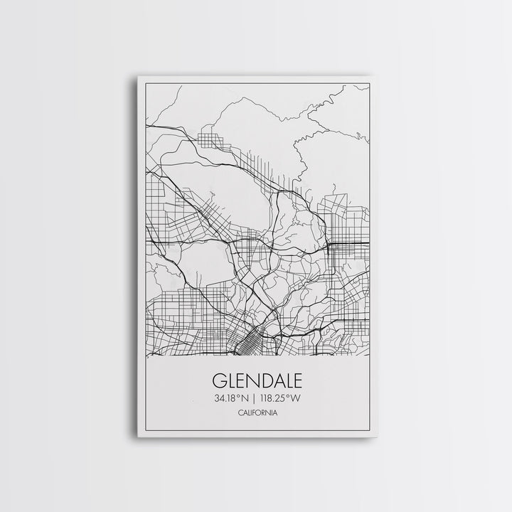 Glendale Street Map, California Map, City Map Art, Minimalist Art, Wall Art, Canvas Print, Black And White Map, Gifts For Him, Travel Art